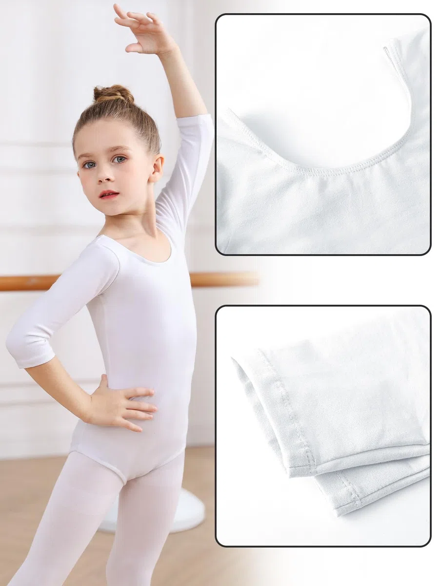 Soudittur Body Danza Classica per Bambine e Donne Cotone Body Ginnastica Artistica Costumi per Balletto Body 3/4 Maniche Lunghe