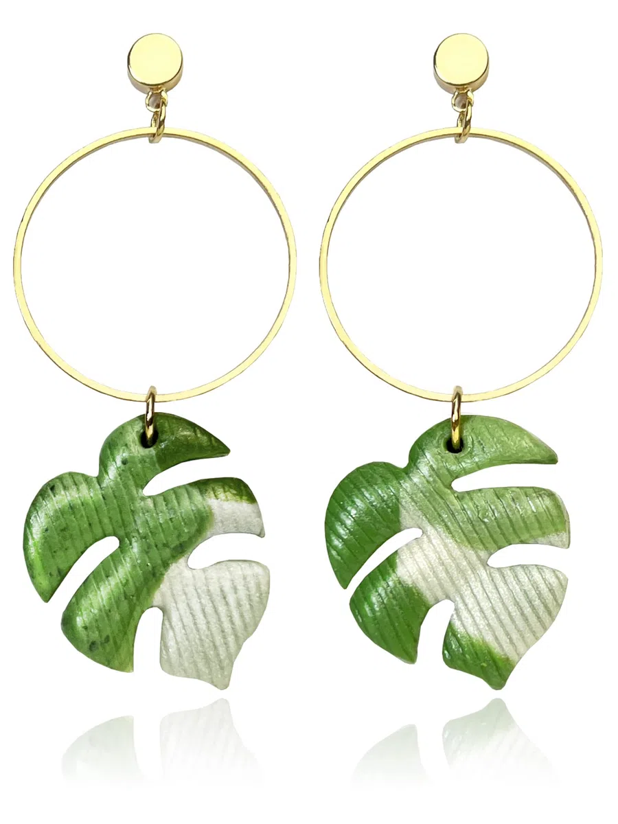 Orecchini Monstera Donna Argento 925 Orecchini Cerchio Handmade Originale Pendenti Gioielli per Ragazza Anallergici Ideale Regalo per Donna Bambina