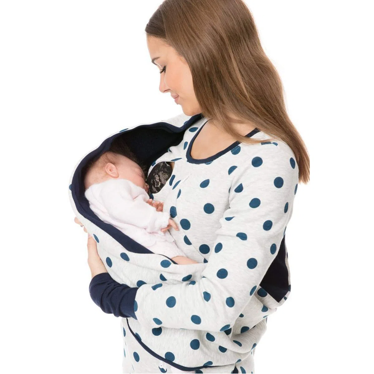 Maglione da donna per allattamento al seno, con cappuccio per maternità, set top