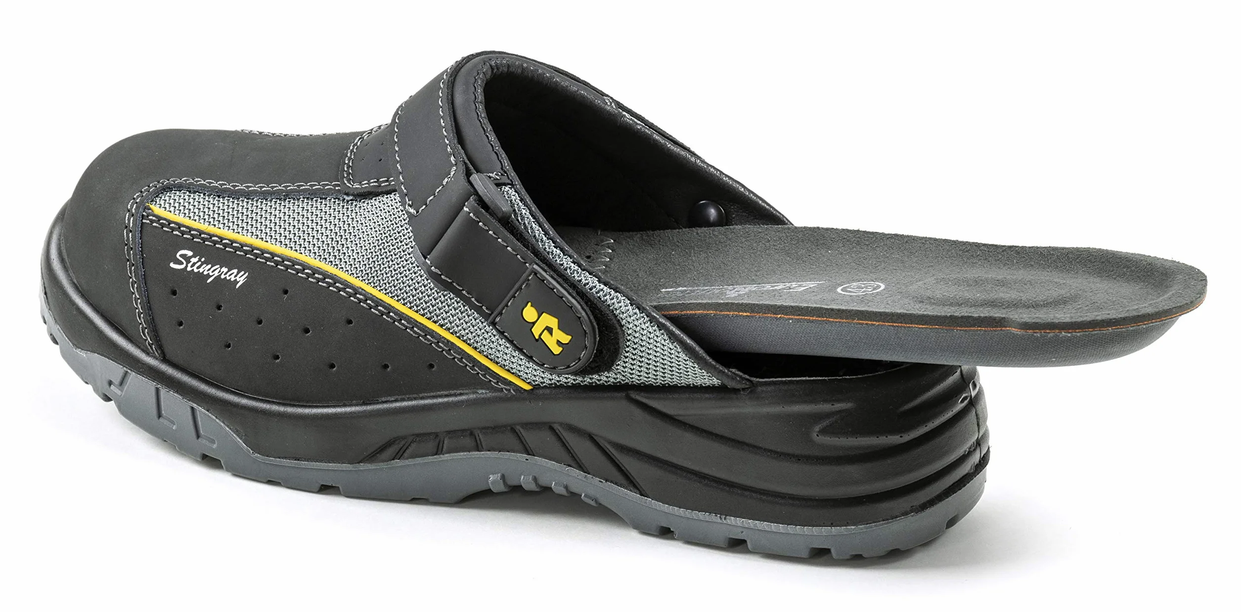 EUROROUTIER Stingray Black Leather, Zoccoli Scarpe Antinfortunistiche Certificate CE EN ISO SB+A+E+FO+SRC