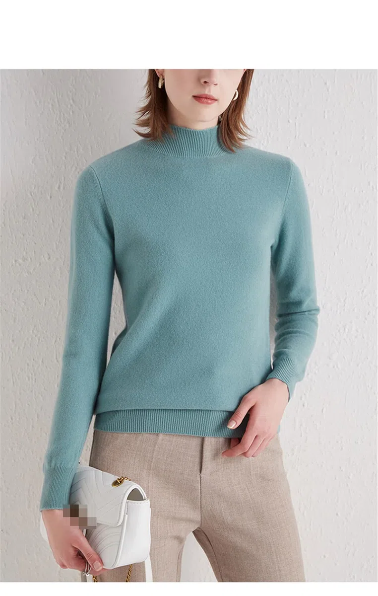 Maglione da donna in cashmere mezzo collo alto autunno inverno pullover pigro stile maglia maglia maglione di lana, grigio, XXL