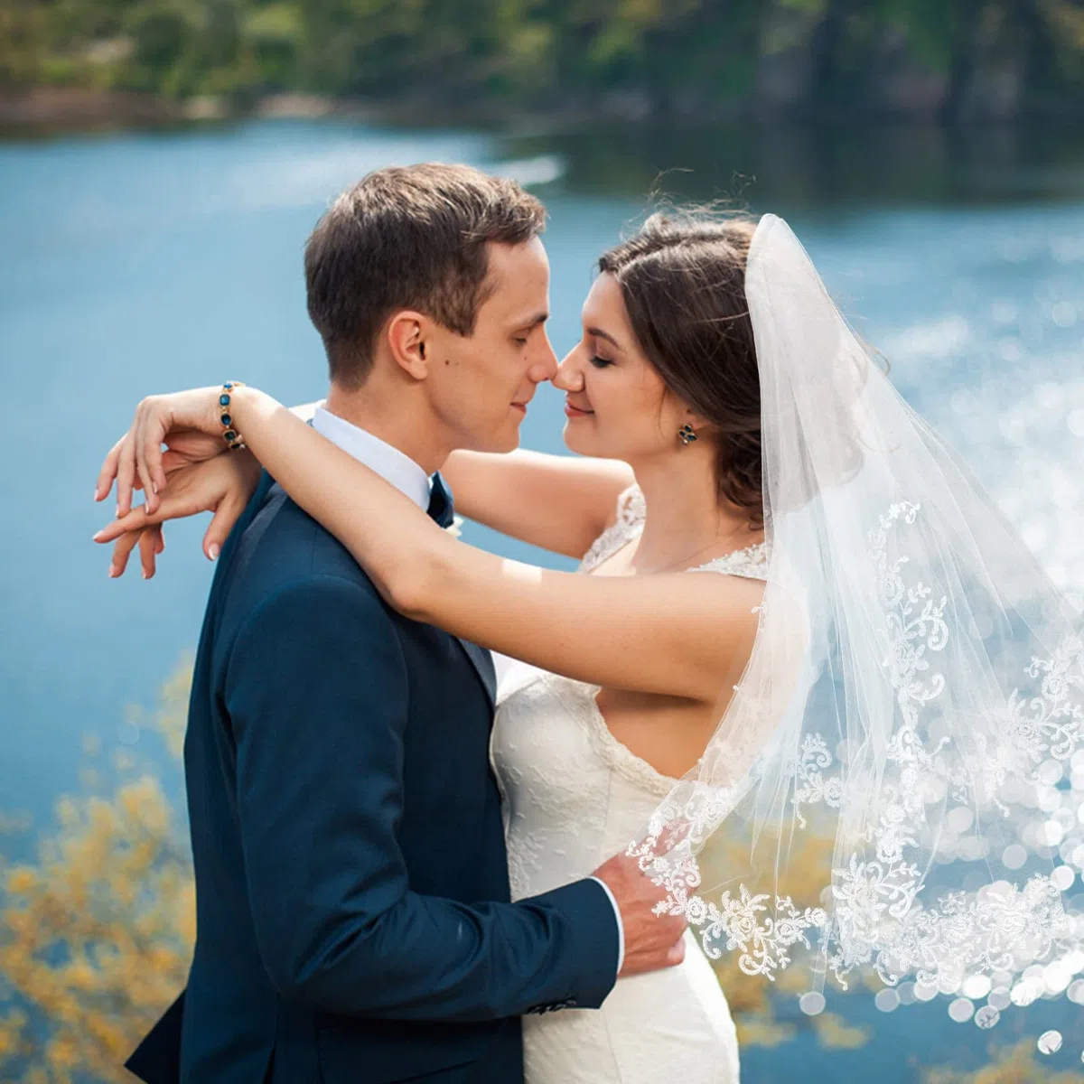 Yolev Velo da Sposa Corto in Pizzo da Sposa 2 Strati Velo da Sposa Addio al Nubilato in Tulle Morbido con Pettine per Donne Spose