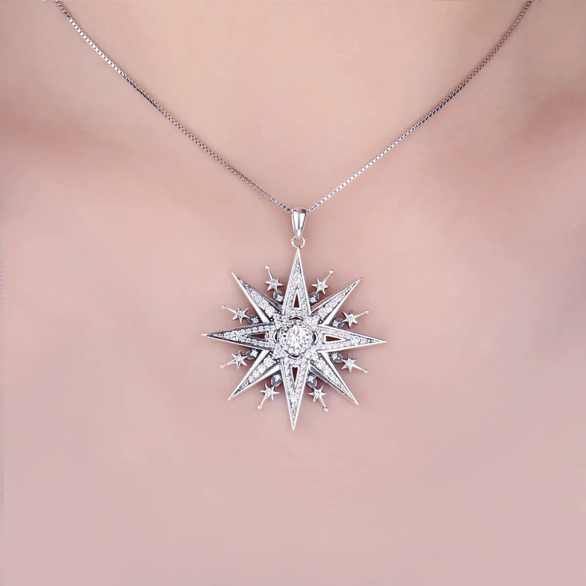 JewelryPalace Vintage Collana Stella del Nord Donna Argento 925 con Cubica Zirconia, Collana Ciondolo Pietra a Taglio Rotondo con Catena 45cm, Collane Pendenti Anniversario Set Gioielli Donna
