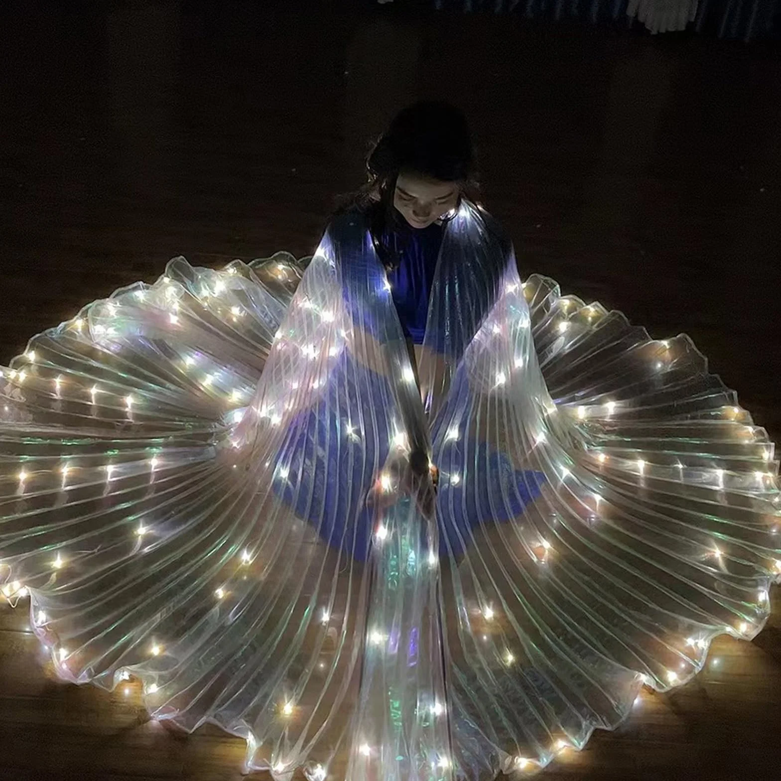 Ali a LED, luci a LED per danza del ventre, ali colorate a LED a forma di farfalla con bastoncini telescopici, per travestimenti, abbigliamento per carnevale, palcoscenico, Halloween, Natale (adulti,