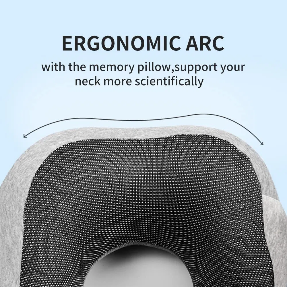 Gvolatee Cuscino da Viaggio Memory Foam, Cuscino Cervicale da Viaggio Tightness Regolabile, Cuscino Collo da Viaggio Supporto，Perfetto per Auto Aereo Ufficio e Domestico(grigio)