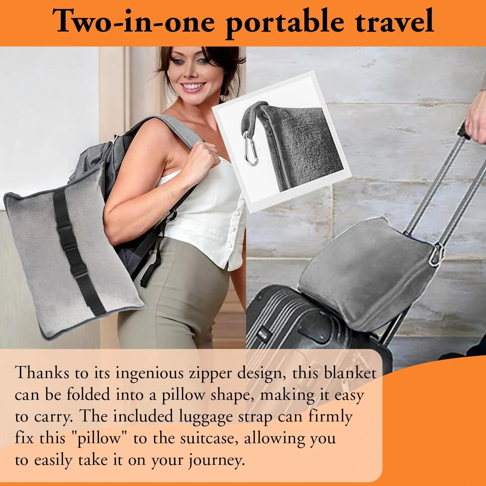 Coperta da Viaggio per Aereo 2 in 1 Plaid da Viaggio Ultra Leggero Compatto Morbido e Caldo Coperta Portatile per Viaggi Aerei, Affari e Ufficio (Grigio, 152 x 127 cm)