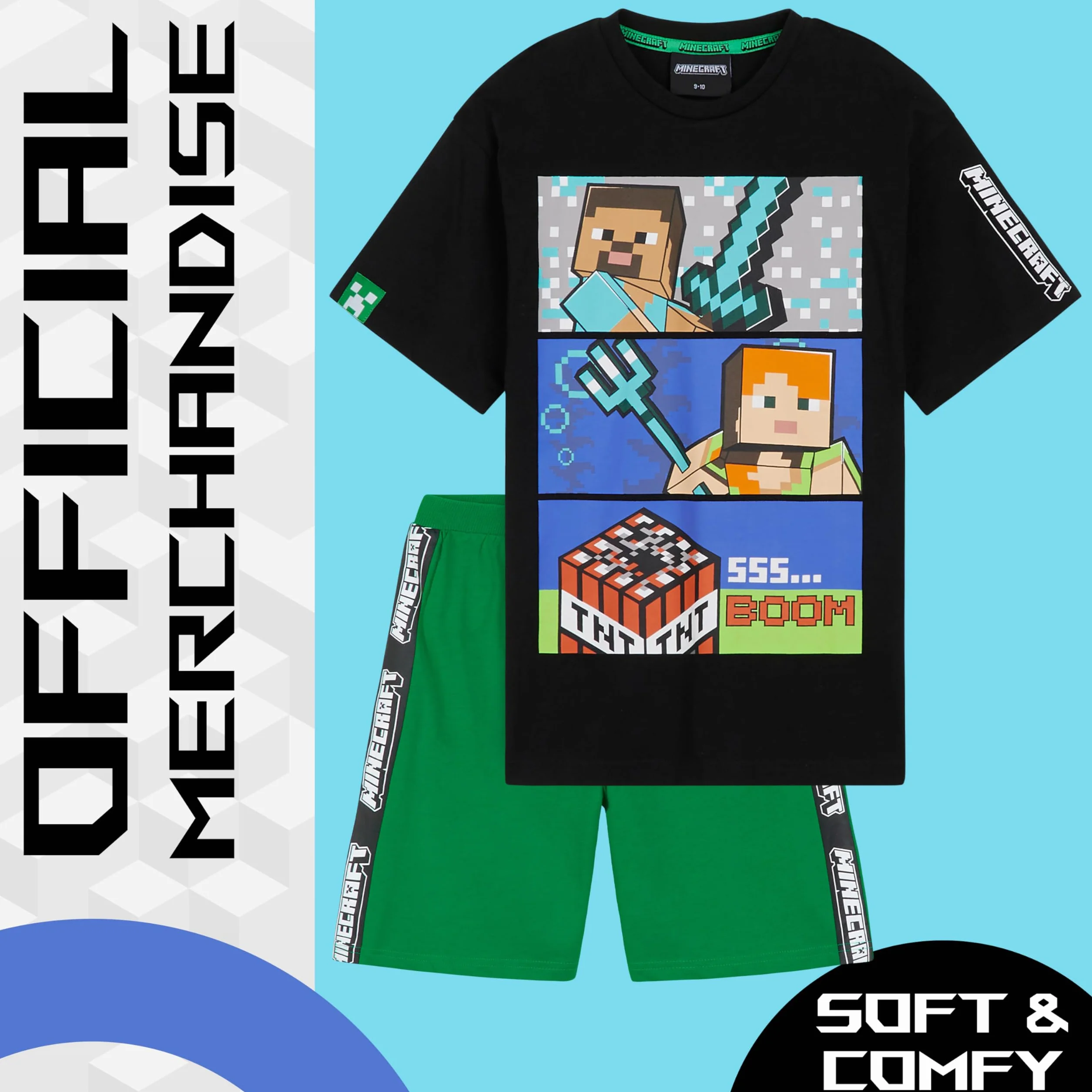 MINECRAFT Pigiama Ragazzo Cotone Estivo, 5-14 Anni, Morbido Creeper Pigiama Maniche Corte Bambino, Gamer Regalo Ragazzo