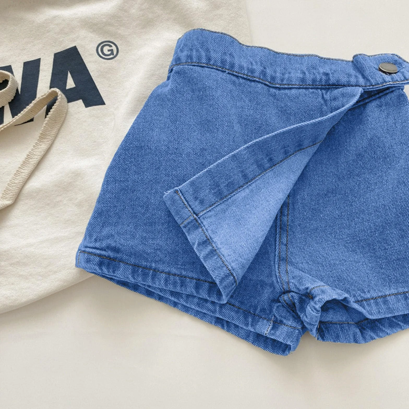 Generico Gonna-Pantalone in Denim per Bambine Casual Estivo Comodo Elastico Traspirante vestibilità Ampia per Bambini dai 3 ai 12 Anni