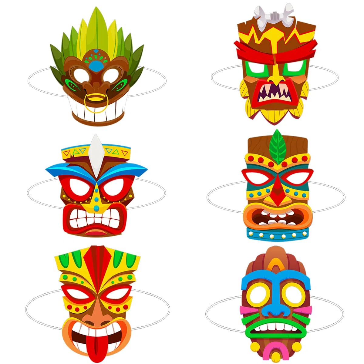 Set di 12 Maschere Tiki per Feste Hawaiane - Maschere Polinesiane Tropicali per Luau, Carnevale, Halloween, Feste in Spiaggia e Costumi