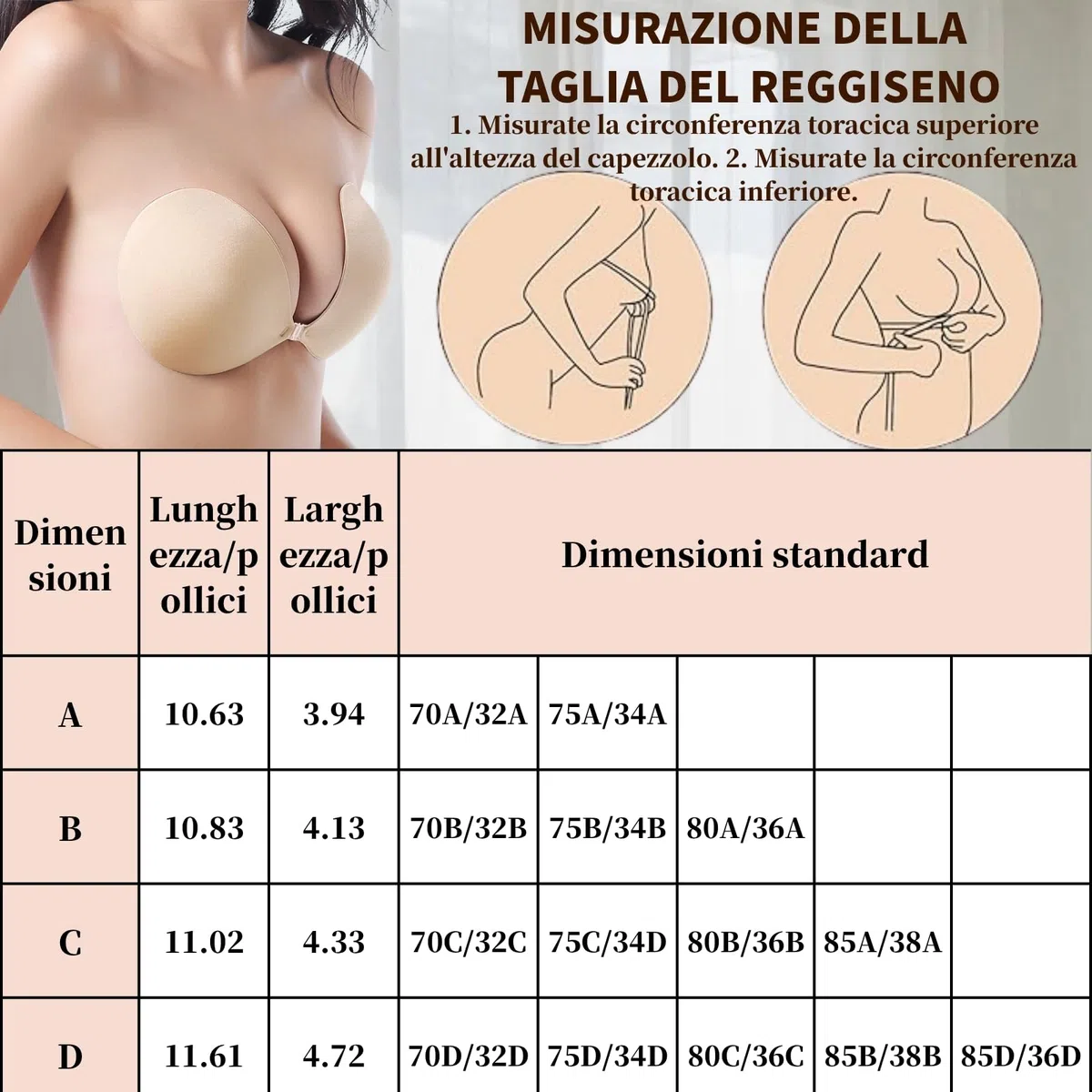 Dresmannst Reggiseno Push Up Senza Spalline per Schiena Scoperta Invisibile Reggiseni con 4 Copri Capezzoli Adesivi Coppe Adesive Seno Sticky Women Bra