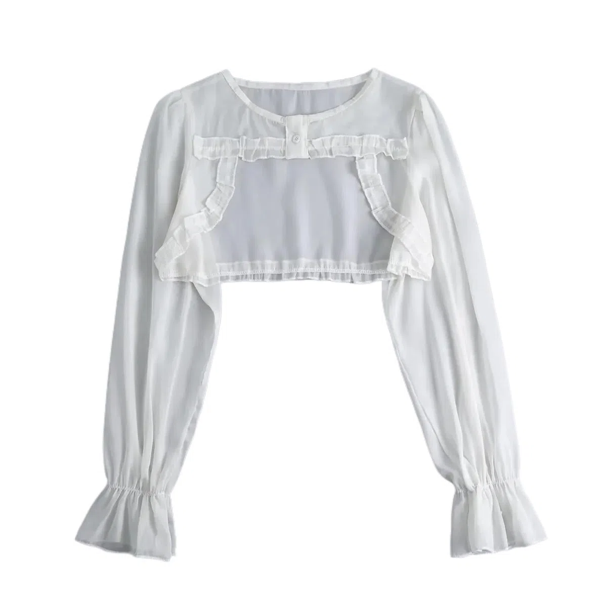 1 Pz Donna Manica Lunga Collare Finto Femminile Risvolto Bottone Imbottiture Mezza Top Camicetta Camicia Colletto Staccabile Autunno Maglione Falso per Maglioni