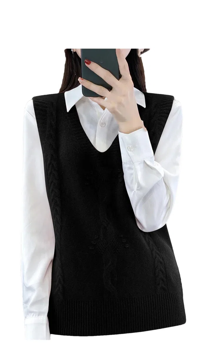 Gilet da donna senza maniche in lana casual con scollo a V stampato gilet lavorato