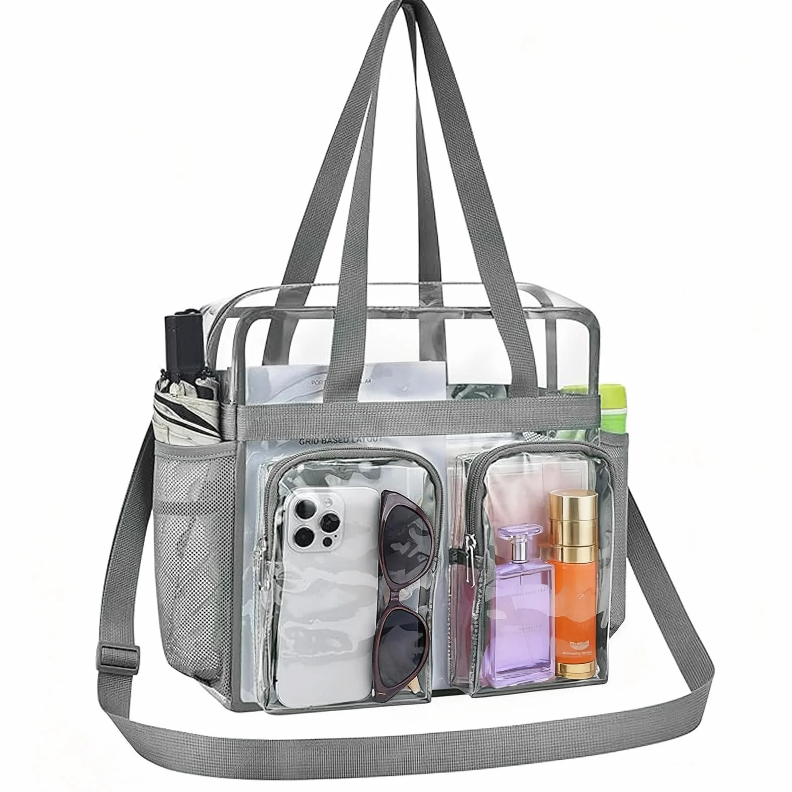 Borsa Trasparente per Lavoro Borsa Grande Trasparente PVC Clear Tote Bag Borse a Tracolla Trasparent Approvata Clear Bag per Giochi Sportivi e Concerti (30 x 30 x 15 cm)