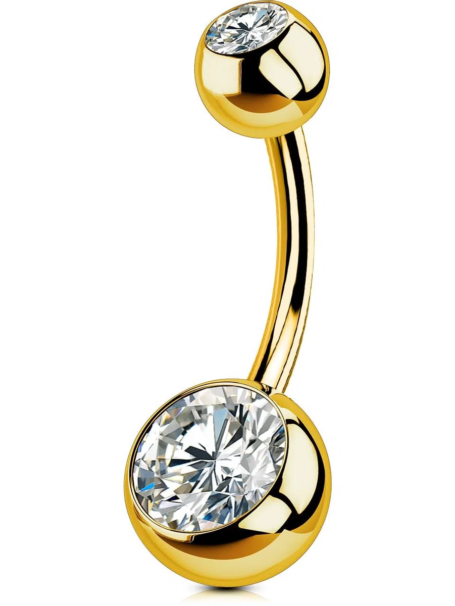 OUFER Piercing per Ombelico, in Titanio, per Ombelico, a Sfera, in Oro, con Doppia Gemma, per Donna, Uomo, 8, 10, 12, 14, 16 mm