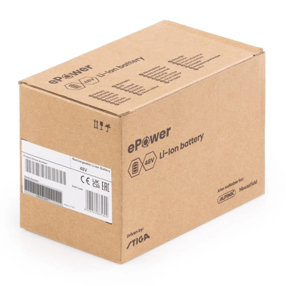 STIGA E 450 Batteria 48 V, 5 Ah – Pulsante di Sgancio Rapido, LED di Stato, Maniglia in Tessuto – Compatibile con Tutti gli Attrezzi ePower 48V del Gruppo STIGA