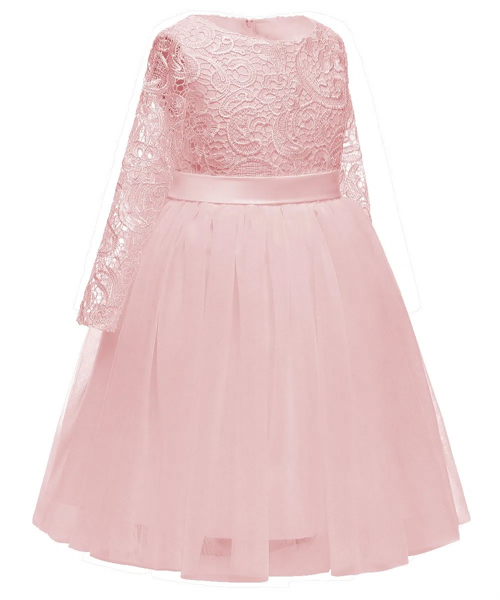 Aibaowedding Vestito da ragazza di fiore Maniche Lunghe Pizzo Top Tulle Gonna Ragazze Pizzo Abiti da Partito
