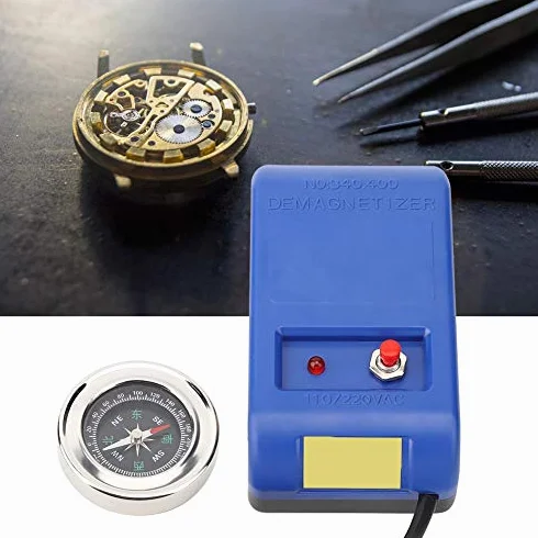 Strumenti di Smagnetizzazione Elettrici Smagnetizzatore Orologi Dispositivo di con Bussola Cavo di Alimentazione Lungo Strumento di Riparazione per Orologiai per Orologio(Spina UE)