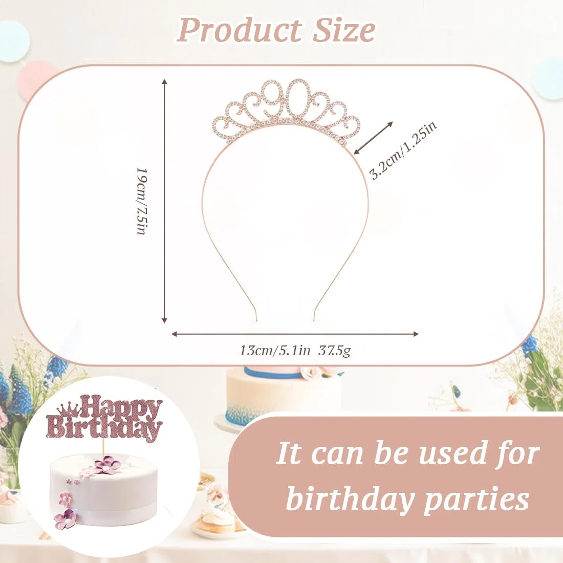 Fascia e Corona per Compleanno Donna, 90 Anni, Oro Rosa, Decorazioni per Torta, Regalo per il 90° Compleanno da Donna