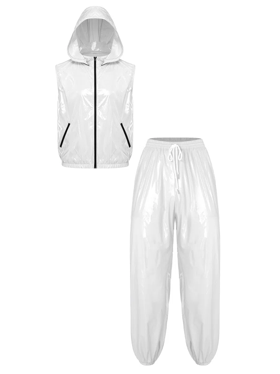 Linjinx Uomo Abbigliamento Felpa Uomini Set Pezzi Completo Sportivo Due | Pcs Set,Aspetto Lucido E Bagnato,Combinazione Con Cappuccio Festival Rave,Sport,Ciclismo,Palestra,Allenamento,Casual