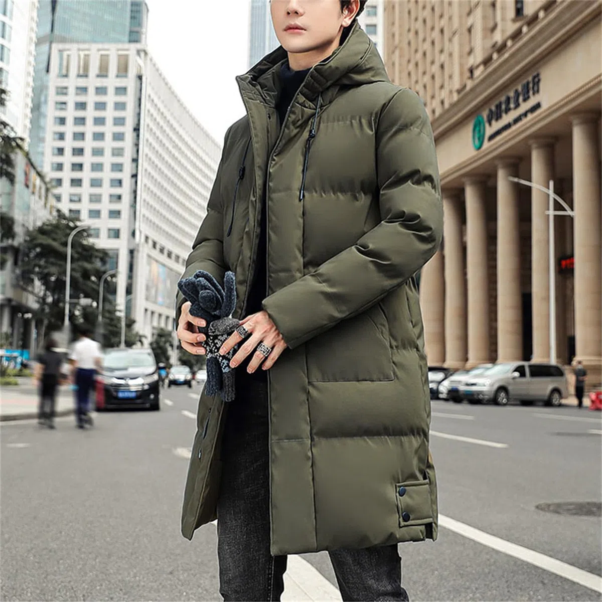 Piumino Lungo Uomo Invernale Caldo Piumino Trapuntato con Cappuccio Parka Zip Spesso Cappotto Invernale Giacca Termica da Uomo