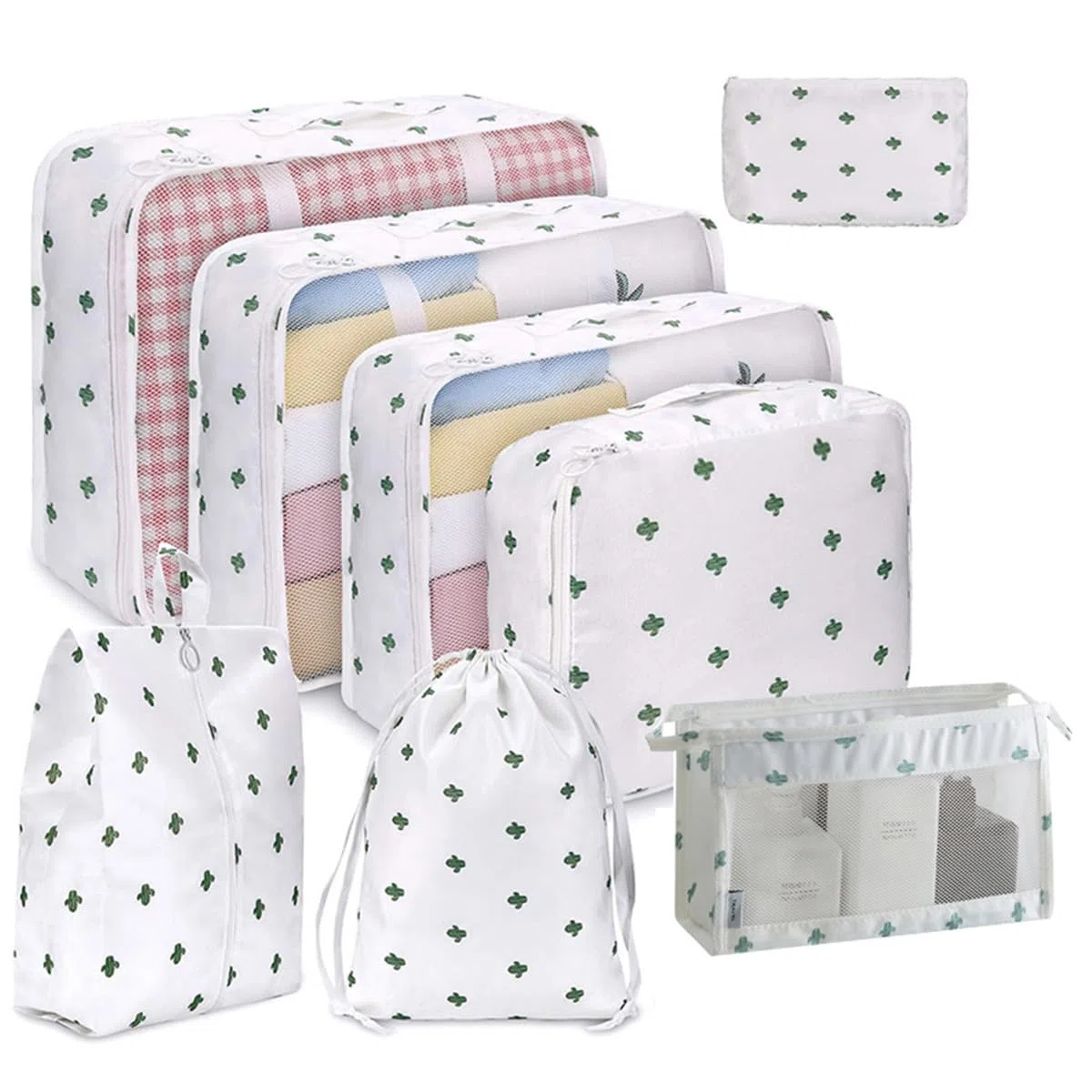 TEHAUX Set 8 Pezzi Sacchetti Salvaspazio Valigia Leggero Cerniera Organizer per Vestiti da Viaggio Pratico per Impiego in Valigia