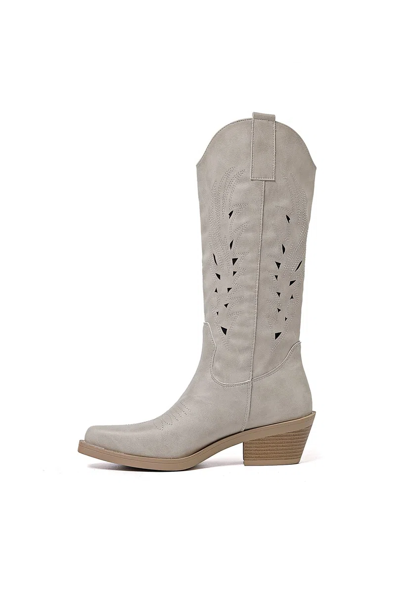 QUEEN HELENA Camperos Stivali con Tacco Western Traforati Stivaletti Texani a Punta Cowboy Donna X28-103