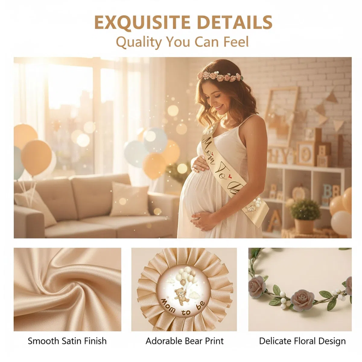 Mom To Be Fascia, Set Baby Shower, Corona di Fiori e Spilla per papà, Decorazioni e Accessori Fotografici per Feste in Attesa di Un Bambino