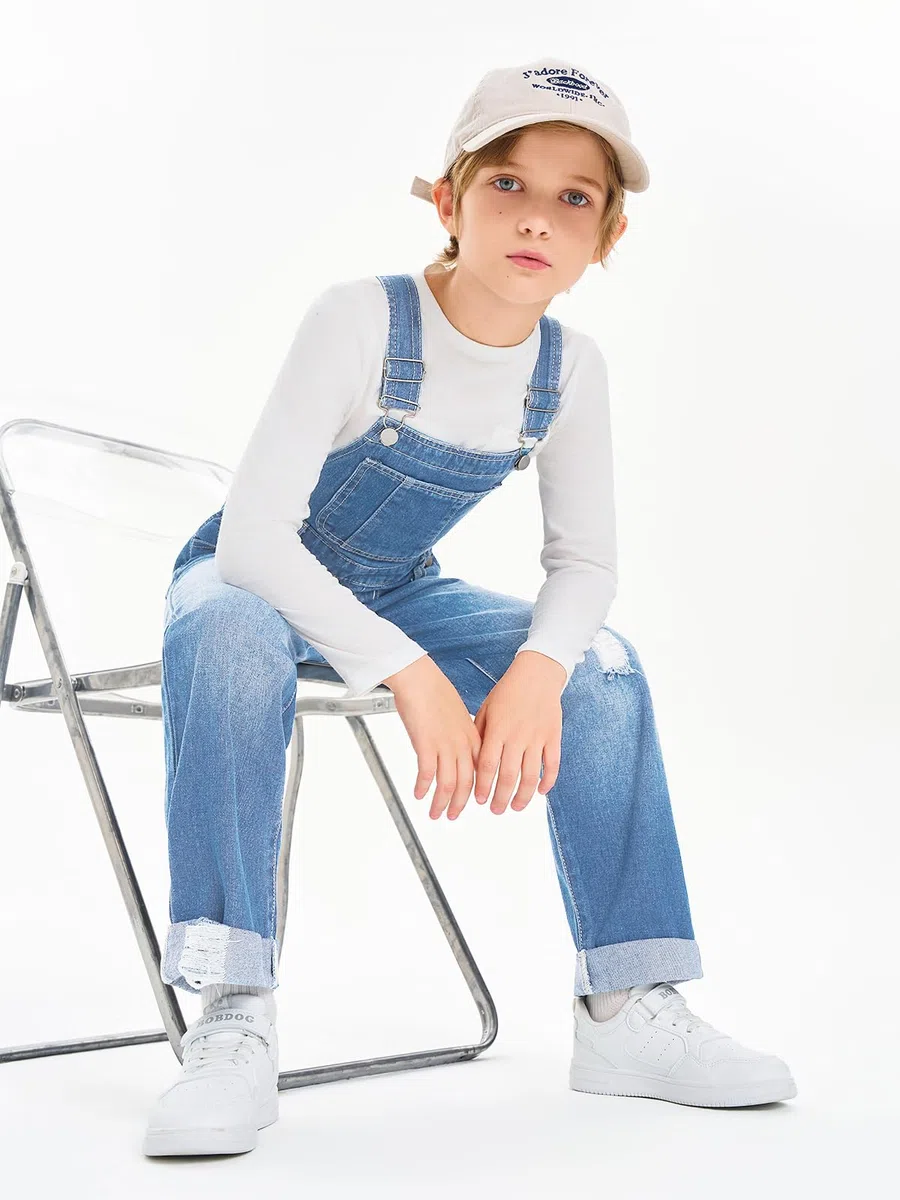 Haloumoning Salopette in denim per bambini con spalline regolabili, 5-14 anni | Pantaloni in denim per bambini, comode tasche per attrezzi, vestibilità ampia