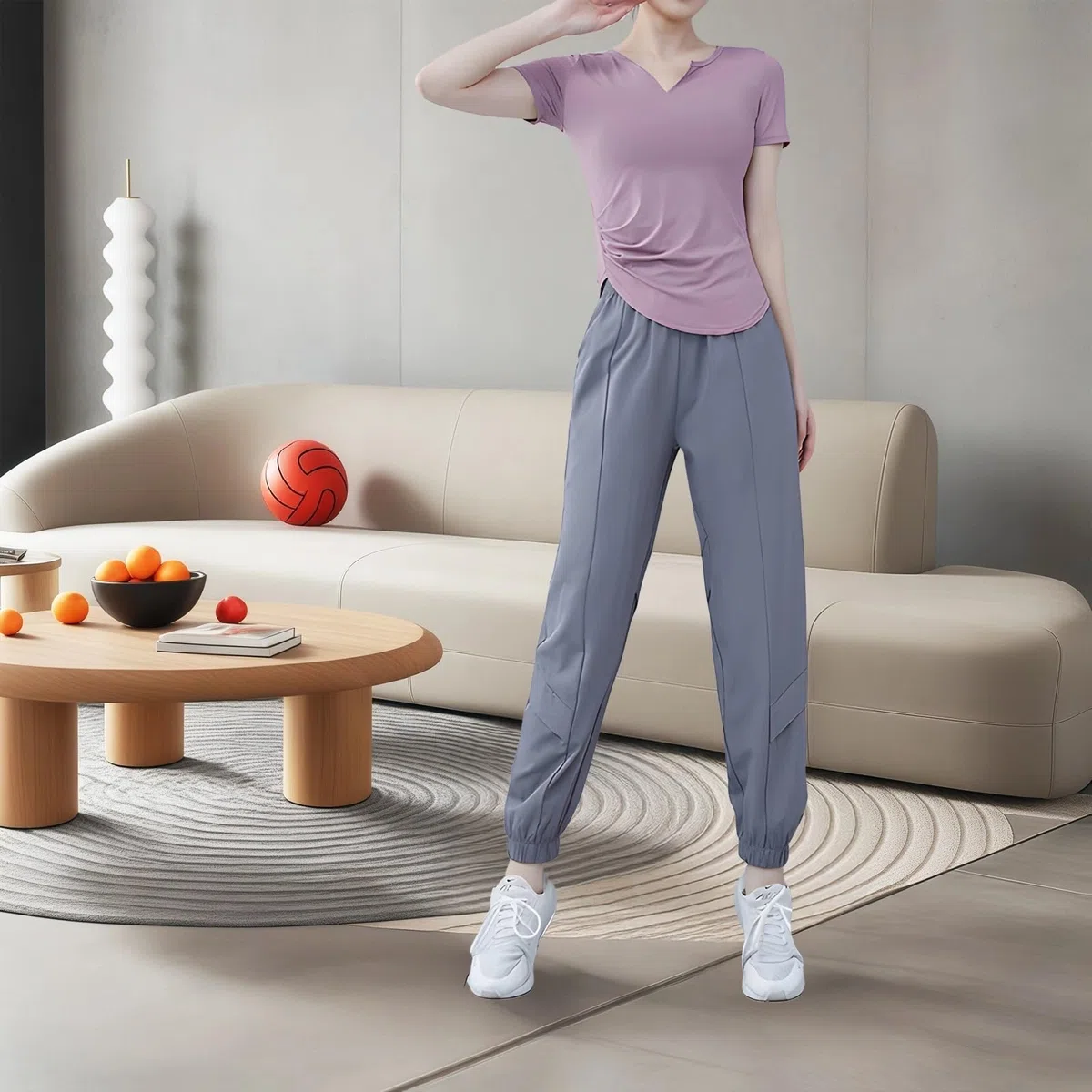 Set da allenamento da donna, composto da reggiseno sportivo, top a maniche corte e pantaloni lunghi, ideale per yoga e palestra, tessuto in poliestere spandex XXL, design traspirante e anti-pelucchi