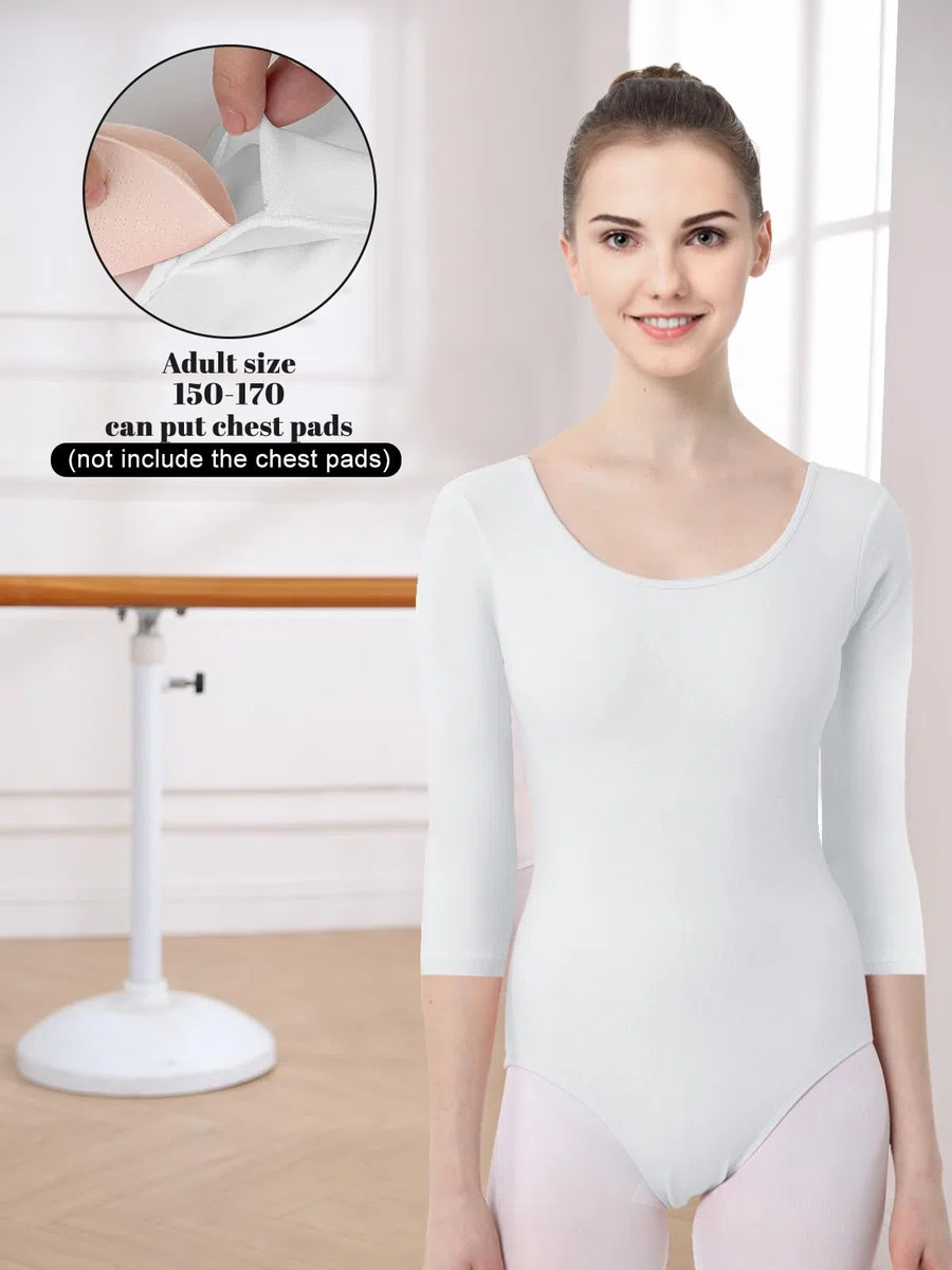 Soudittur Body Danza Classica per Bambine e Donne Cotone Body Ginnastica Artistica Costumi per Balletto Body 3/4 Maniche Lunghe