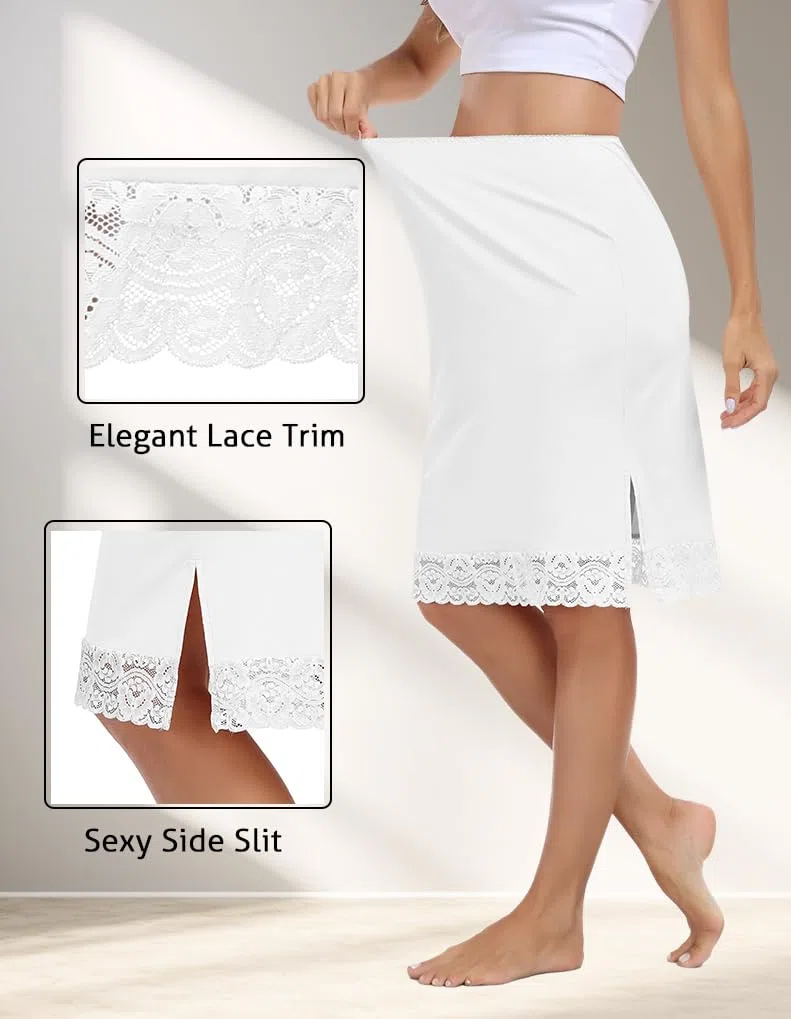 Wikoan Sottogonna da Donna,Morbido Pizzo Trim Sottoveste Gonne da Donna con Sottoveste per Abiti S-XXL