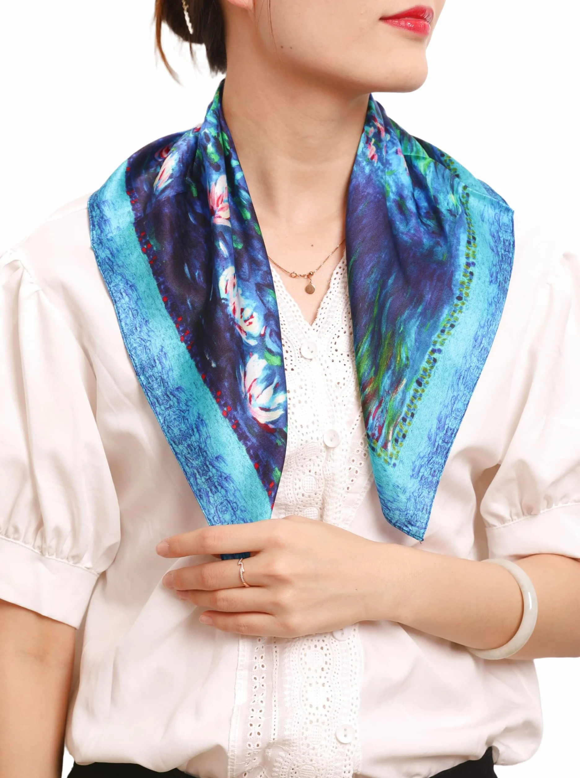 Fazzoletto Da Collo Donna Seta 50x50 Cm Bandana Foulard Piccoli Pura Seta Sciarpa Bandana Stampa D'arte