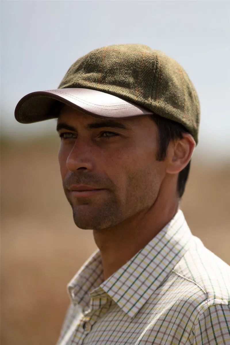 WALKER AND HAWKES - Cappello da Baseball Derby Tweed Hoaden con Visiera in Pelle - Taglia Unica
