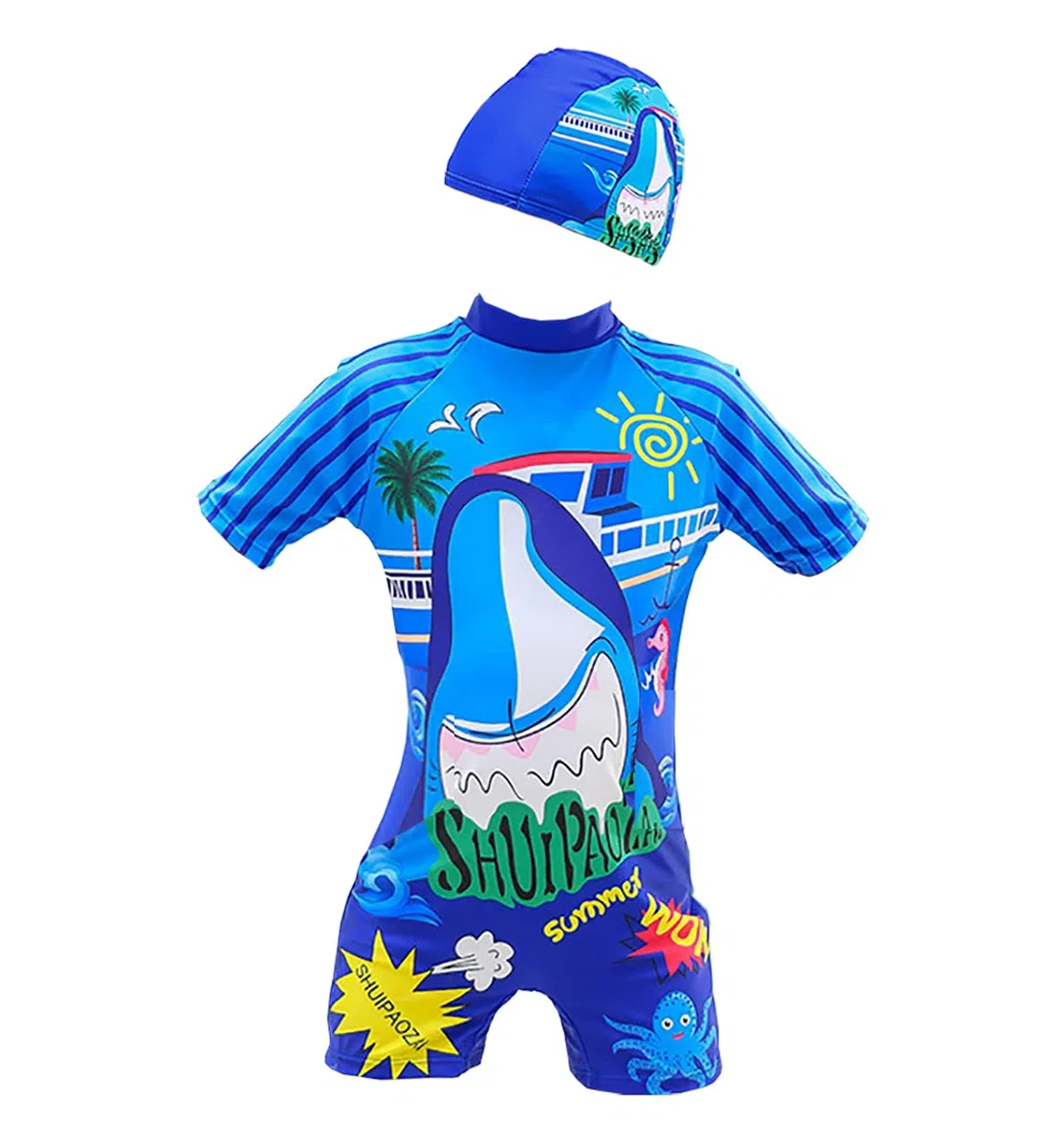 Costume da bagno per ragazzi da 2 a 11 anni Costume intero da dinosauro squalo con cuffia da nuoto