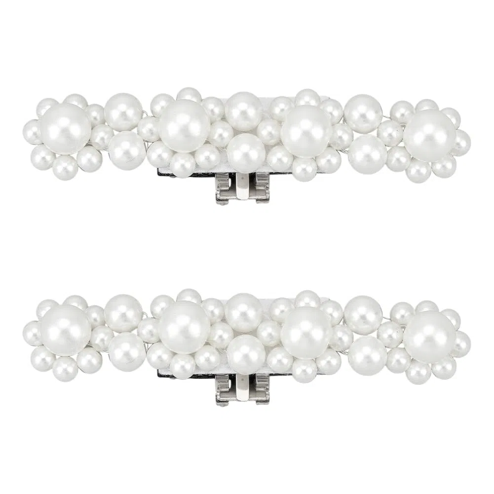 FINGERINSPIRE 2 Pz Fermagli per Scarpe con Fiori di Perle Bianchi Aggetti per Decorazioni Floreali per Scarpe con Perle, Ciondoli Decorativi per Calzature da Sposa, Tacchi, Sandali