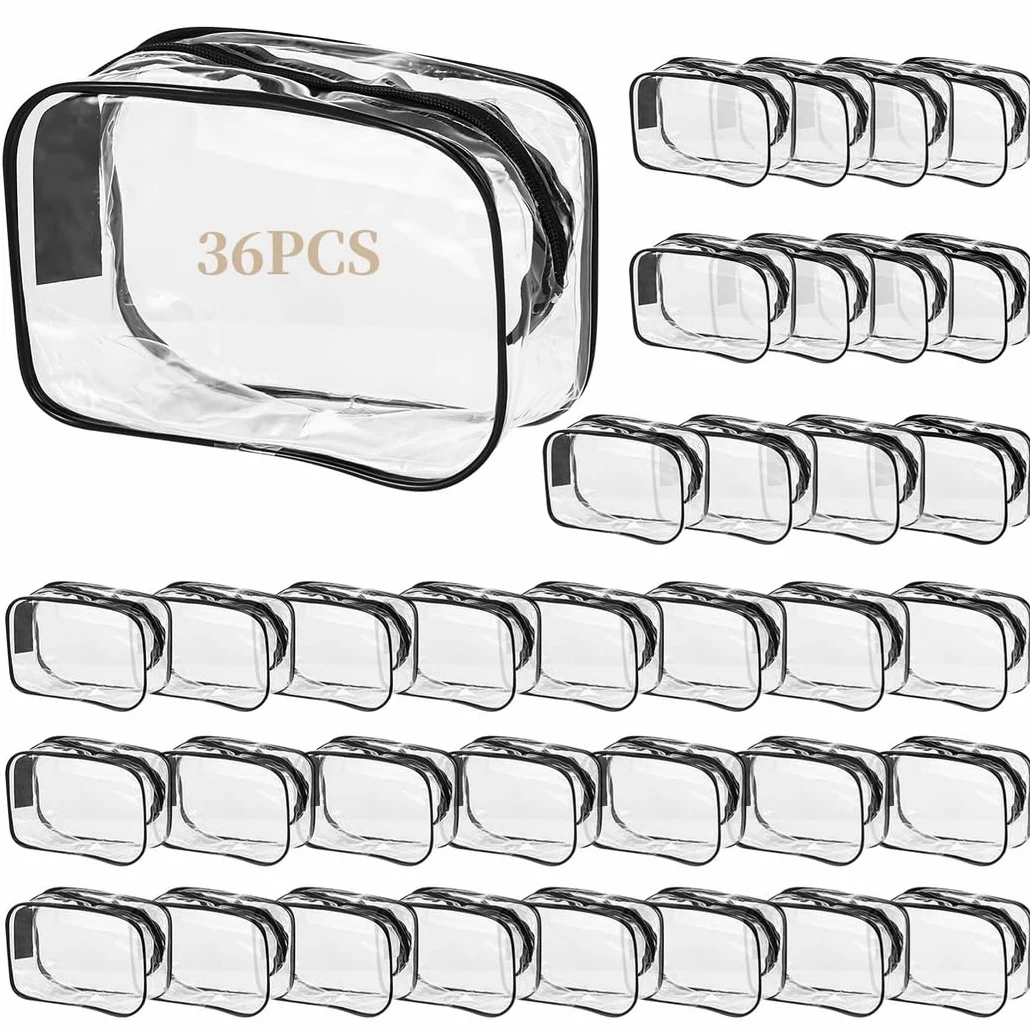 36 sacchetti trasparenti per trucco, da viaggio, con cerniera, in plastica PVC impermeabile, organizer portatile per vacanze, viaggi, bagno