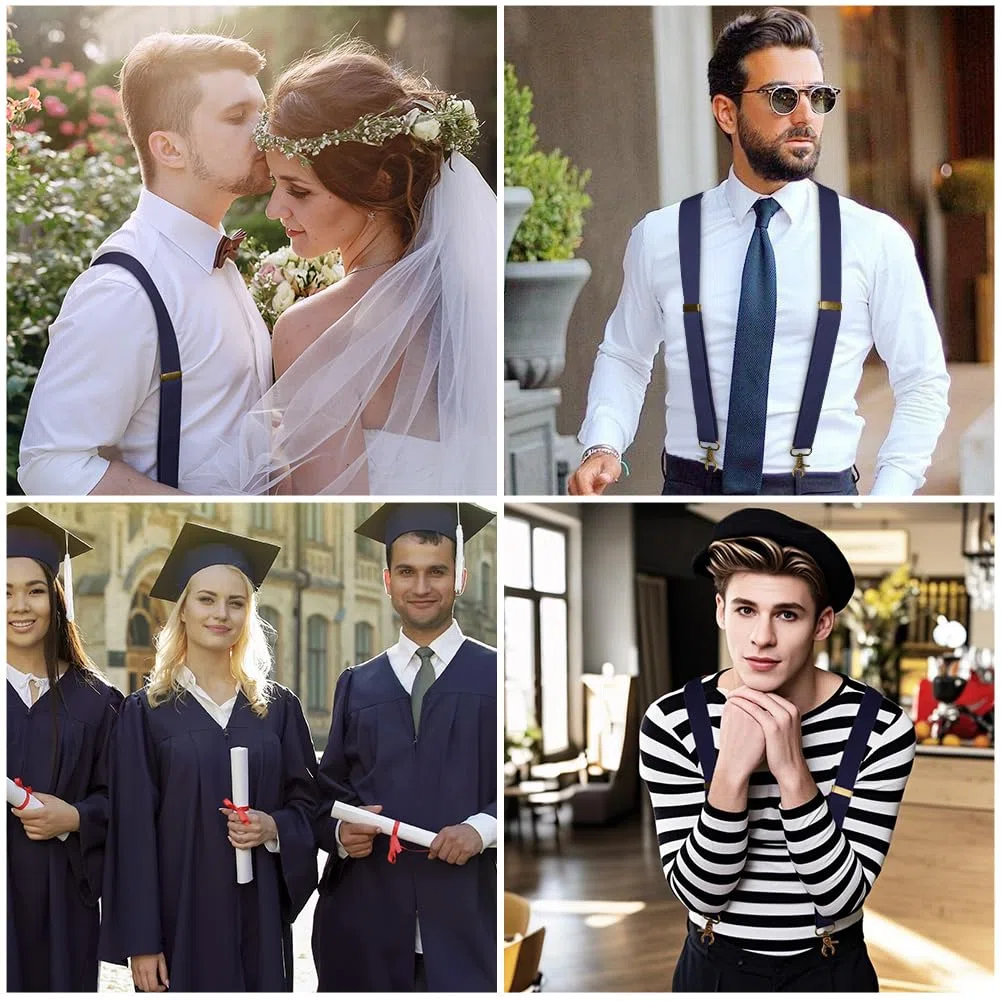 DiULi Bretelle per Uomo, 3,5 CM Bretelle Elastiche X-Back con 4 Moschettoni Girevoli per Carichi Pesanti, Bretelle da Donna e da Uomo Regolabili, per Costume Tuxedo Abito Jeans