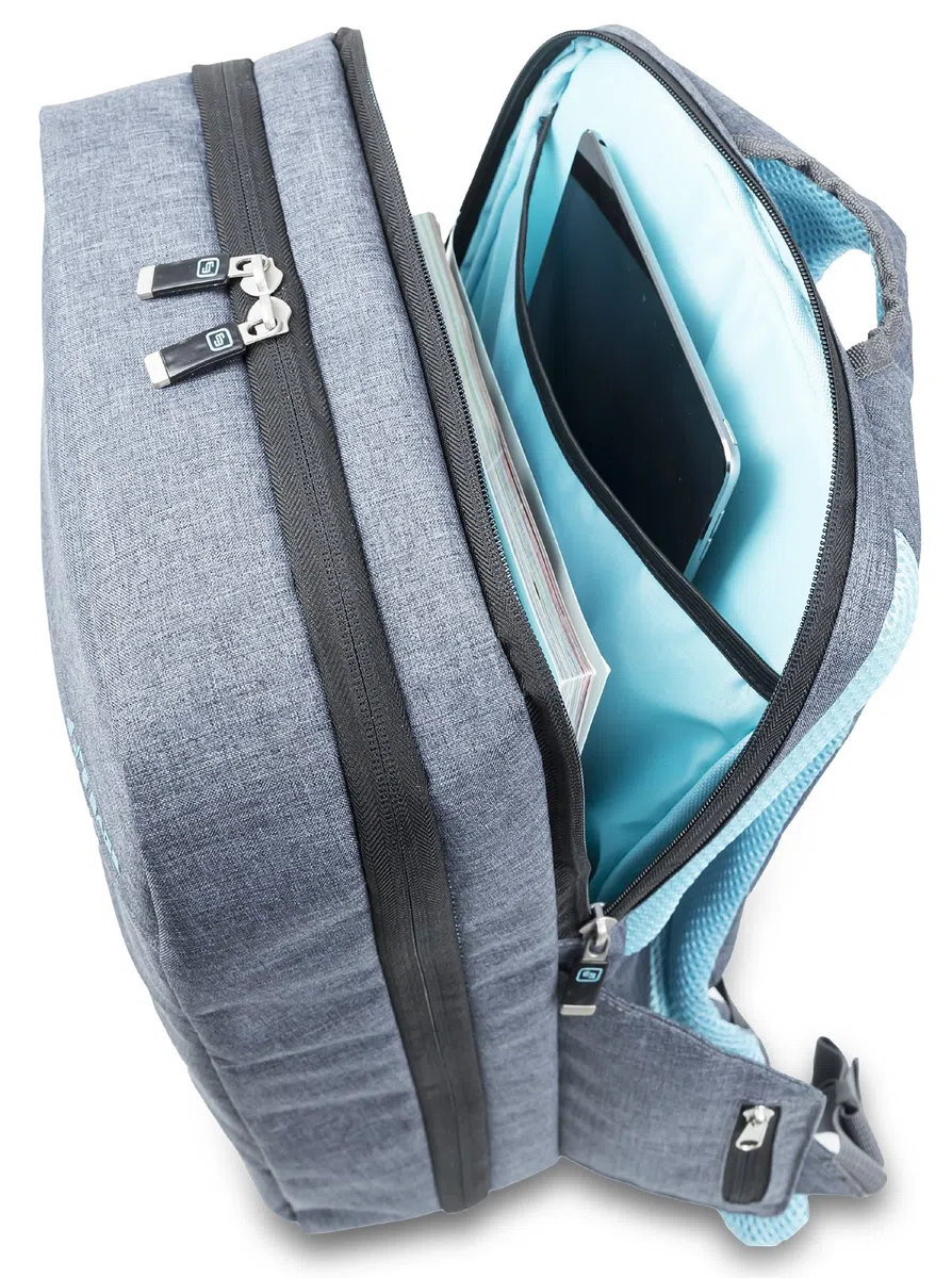 ELITE BAGS, Zaino Emergenza, City's, 40 x 28 x 14 cm, Idrorepellente, Base antiscivolo, Borsa pronto soccorso vuota, Zaino per traumi, Kit di emergenza medica, Biotono, Grigio e blu