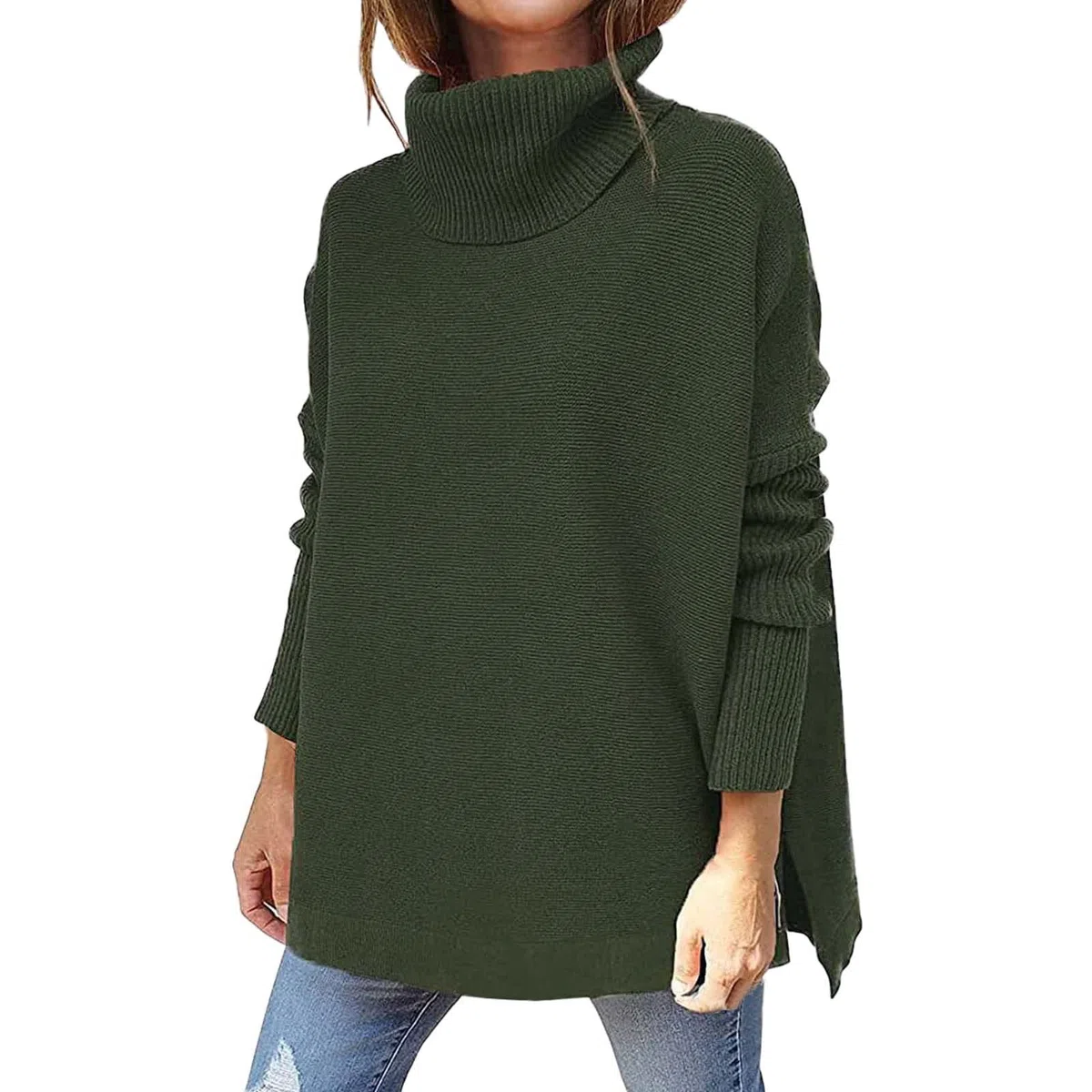 Maglioni da donna a collo alto con maniche a pipistrello sciolto oversize maglioni a maglia grossa per donna felpa tinta unita