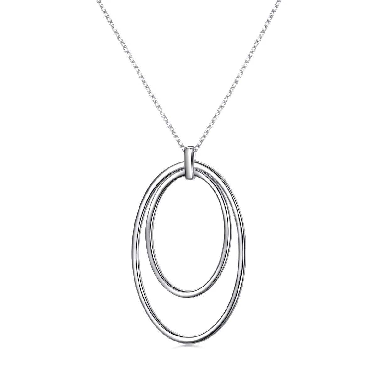 DAOCHONG Collana con ciondolo a doppio cerchio in argento Sterling 925 a catena lunga per donne 28 "+ 2" catena lunga, Base in metallo