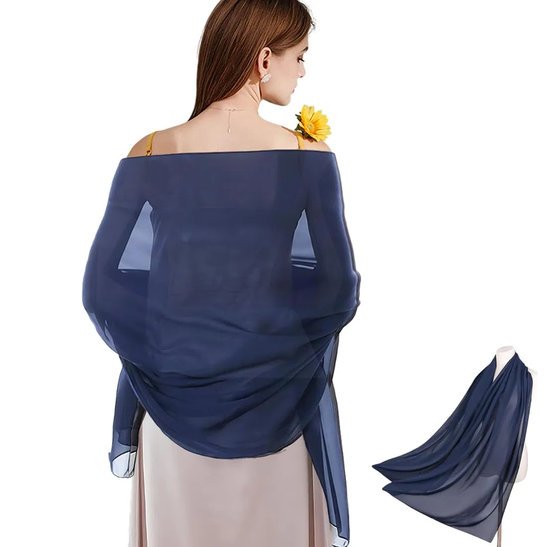 1 Pezzo Donna Stola Sciarpa In Chiffon Stola Per Abiti Da Sposa Abiti Da Sera Abbigliamento Quotidiano Sciarpe & Scialli Per Donna Mantello Elegante Blu Navy