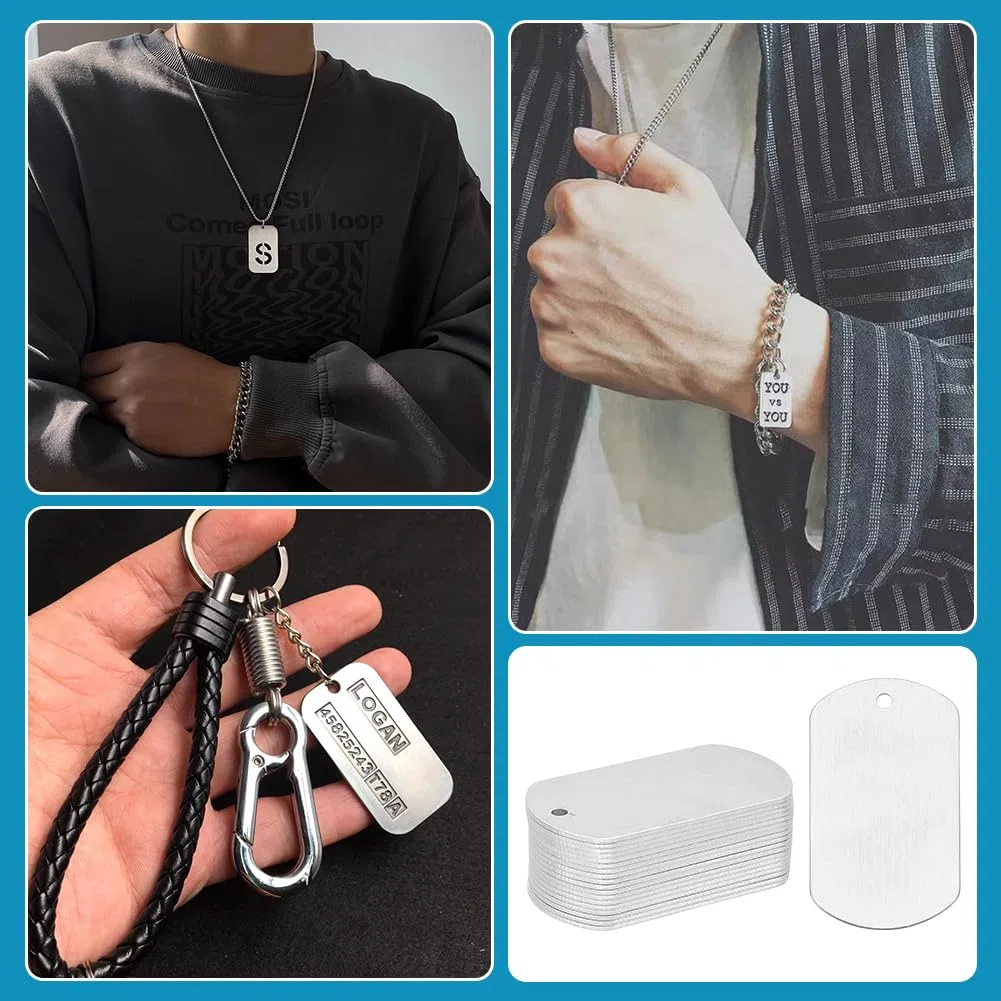 BENECREAT 30 PCS Argento Timbratura Pendenti con Ciondolo Vuoto ciondoli in Alluminio per Etichetta Pendente Ciondolo orecchino per Cane - 5,1x2,9 cm, Forma Rettangolare