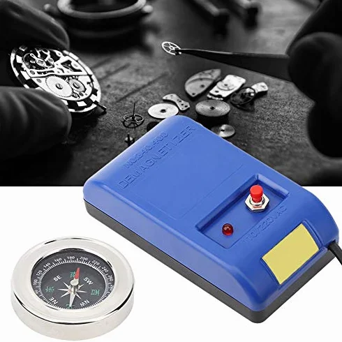 Strumenti di Smagnetizzazione Elettrici Smagnetizzatore Orologi Dispositivo di con Bussola Cavo di Alimentazione Lungo Strumento di Riparazione per Orologiai per Orologio(Spina UE)
