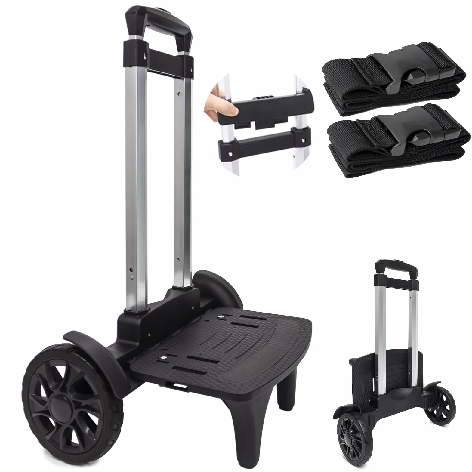 Carrello per zaino, carrello con ruote in lega di alluminio, carrello per bagagli con 2 grandi ruote per serbatoio, carrello pieghevole con cinghie per bagagli, zaino per il pranzo, borsa da golf
