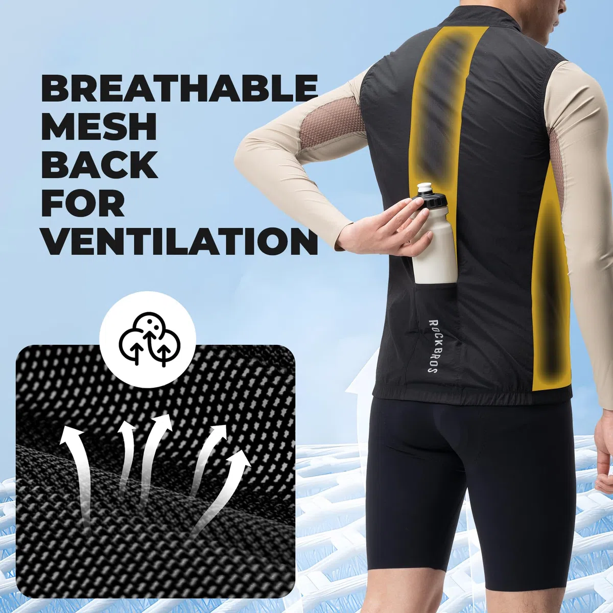 ROCKBROS Gilet Antivento Ciclismo Uomo, Maglia da Ciclismo Senza Maniche, Gilet Bici Sportivo Traspirante e Leggero, Portatile e Pieghevole, per Bicicletta Running Corsa Trekking