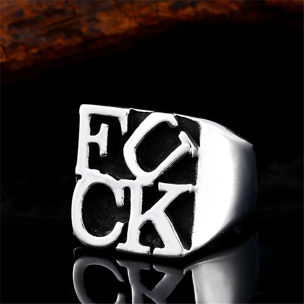 PAURO Uomo Acciaio Inossidabile Personalizzato Fuck Parole Anello Stile Punk