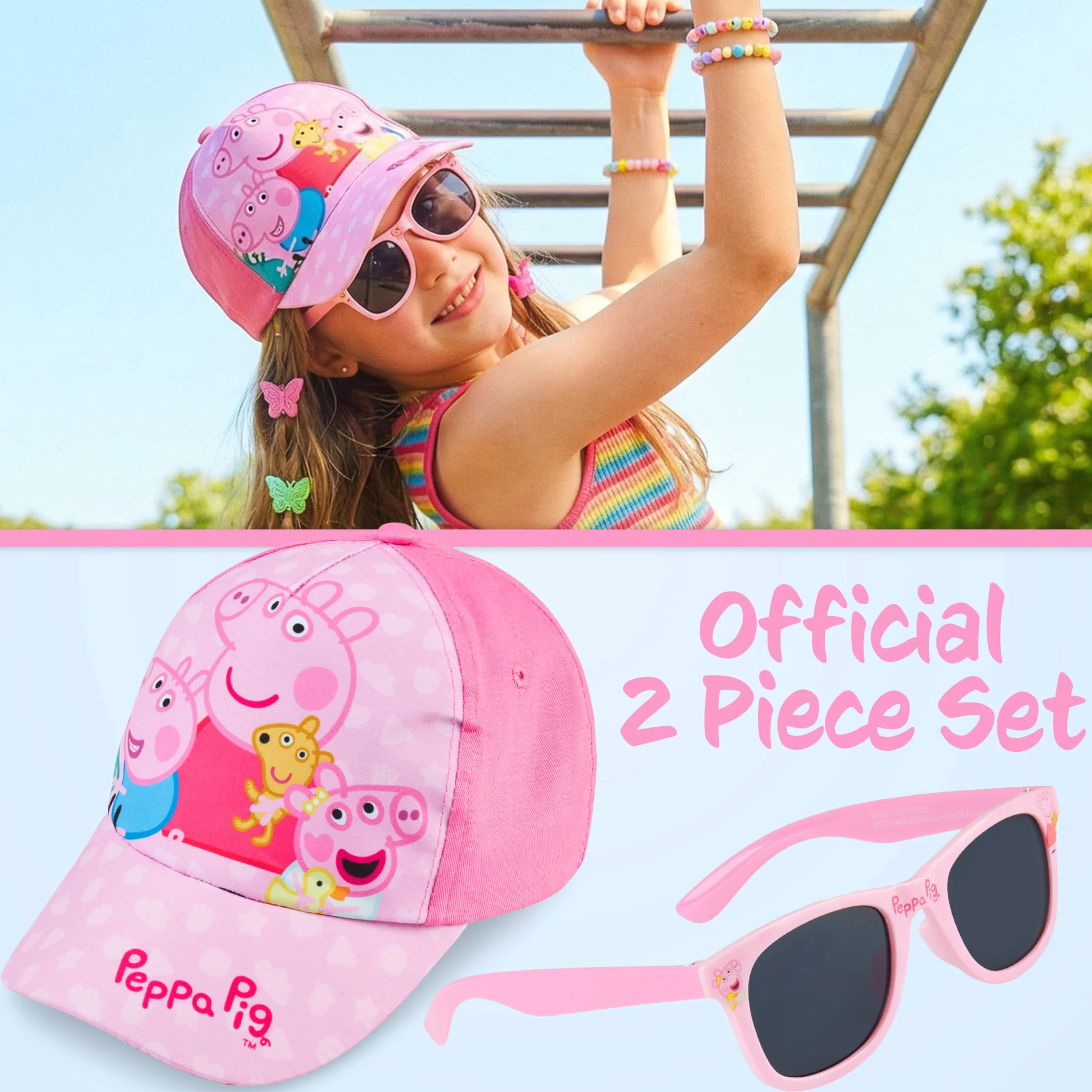 Paw Patrol | Peppa Pig Occhiali da Sole Cappello Bambina Set, Regolabile Cappellini con Visiera 100% UV Protezione