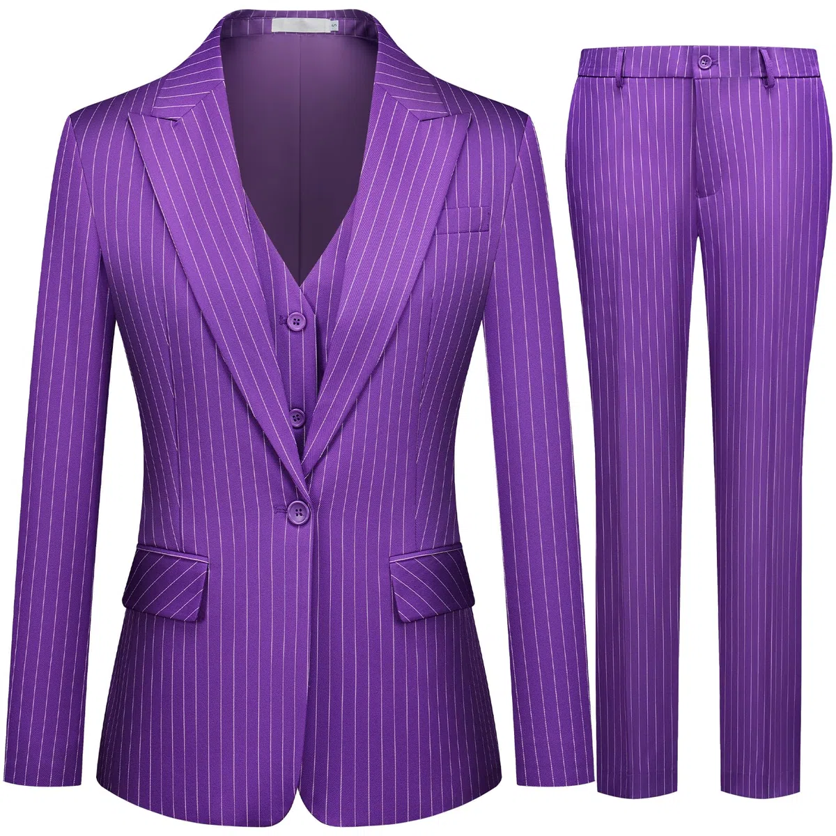 Kelyaa Completo da donna, 3 pezzi, a righe, con un bottone, slim fit, giacca e pantaloni professionali