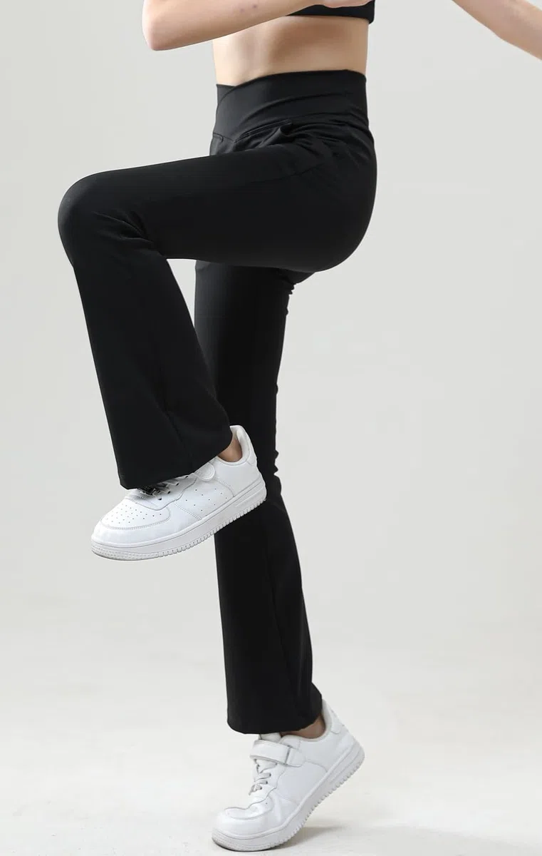 Pantaloni da yoga da ragazza, leggings svasati, per allenamento, abbigliamento sportivo, tinta unita, per 5-12 anni