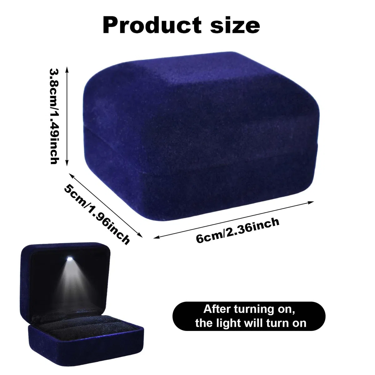 Scatola per Anelli con LED, illuminata, in velluto, con display ad anello, scatola regalo, scatola con luce LED, scatola per Anelli Piatta, per Matrimonio (Blu)